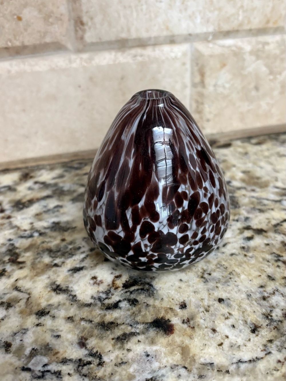 Handblown Glass Decorative Vase - Brown and White